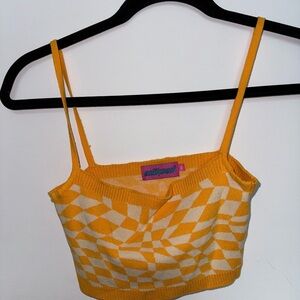 Edikted Orange and Pale Yellow Off Checkered Crop Top